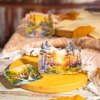 Watercolor Travel Landscape PET Stickers Pack Vintage Mountain Forest Scenery Decals for Scrapbook Journal DIY Crafts Decor