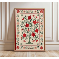 Pomegranate Tree Wall Art Poster, Botanical Fruit Print, Folk Art Illustration, Rustic Kitchen Decor, Vintage Nature Wall Poste