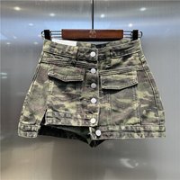 Summer Women's Camouflage Denim Skirt American Casual Fashion Retro Irregular Splicing Single Breasted Slim Short Skirts