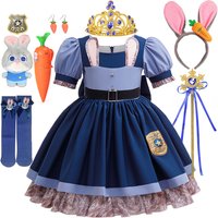 2026 New Disney Movie Zootopia 2 Brave Bunny Adventure Carnival Baby Girl Cosplay Judy Hopps Rabbit Officer Uniform Dress Set