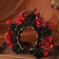 Baroque Vintage Black Red Handamde Rose Flowers Hairbands For Women Bride Wedding Hair Accessories Headbands