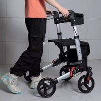Upgraded Aluminum Portable Assistive Walking Support Rollators Foldable Walkers with Seat & Adjustable Height Mobility Aid Cart