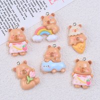 10Pcs Kawaii Rainbow Flowers Capybara Resin Charms for Jewelry Making Lovely Cartoon Animals Pendants DIY Keychains Findings
