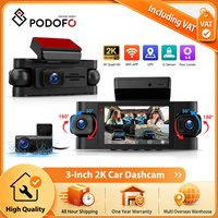 Podofo – 3-calowy wideorejestrator samochodowy, 4-kanałowy, czarny, z obrotem o 360 stopni, wyposażony w czujnik grawitacyjny, do nagrywania wideo podczas jazdy, z rozdzielczością 1080P, rejestrujący