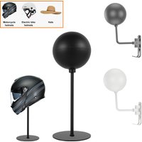 Vertical Motorcycle Helmet Rack Floor-Standing Helmet Stand and Wall Mounted 180° Rotating Helmet Display Holder Hat Stand