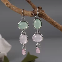 Delicate Synthetic Moonstone Dangle Earrings Charms Oval Gemstone Pendant Earrings Engagement Jewelry Gift For Women