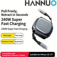 HANNUO 240W Type C Retractable Cable For iphone 17 16 15 Pro Max Samsung Huawei Fast Charger Cable Mini Size 480Mbps Data Cable