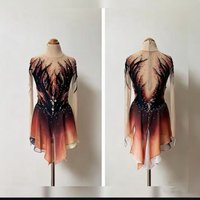 Advanced Ladies' Gradient Black to Red Figure Skating Competition Dress Elegant Ice Dancing Skirt for Women