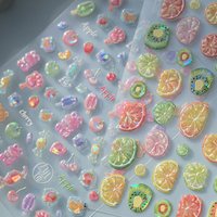 Fruit Strawberry Apple Cherry Colorful Candy Cute Rabbit Paw Popsicle Jelly 5D Nail Art Sticker Self Adhesive Manicure Decal DIY
