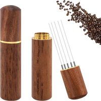 Stainless Steel WDT Espresso Stirrer Tamper, Wooden Handle 5/6 Needle Distributor, Portable Coffee Making Barista Supplies