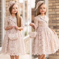 Beige Full Lace Flower Girl Dresses Customized Long Sleeve Litter Girl's Birthday Gowns Pageant Princess Party Dress