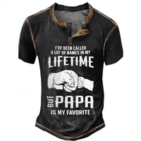 Summer Funny Letter 3D Printed Vintage Henley Shirts Men's Fashion Streetwear Oversized Short Sleeve T Shirt Tees Tops Clothing