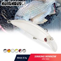 Hunthouse Mini Slow Sinking Minnow Fishing Lure 50mm 5.7g Wobbler Hard Bait Saltwater For Sea Bass Trout Fish Tackle