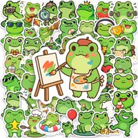 50 Pcs Large Cute Little Frog Fun Stickers Set Student Scrapbook Phone Stationery Box Skate Helmet Decorate Waterproof Decals