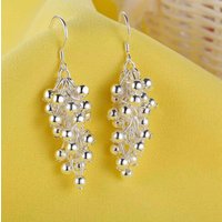 Hot 925 Sterling Silver Creative Grape Beads Drop Earrings For Woman Fashion Party Fine Gifts Elegant Noble Jewelry