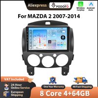 Podofo 9'' Autoradio für MAZDA 2 2007-2014, kabelloses CarPlay, Android Auto-Multimedia-Stereo, WIFI, GPS, 2-DIN-Radio, FM/RDS, BT