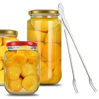 2Pcs Long Handle Stainless Steel Pickle Fork Spoon Jar Grabber Canning Fruit Pickling Fork Tool