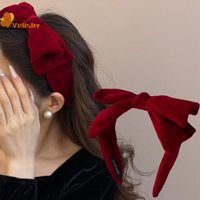Red Black Velvet Wide Bow Headband For Girls Women Winter Hairband Fashion Temperament New Year Hair Accessories
