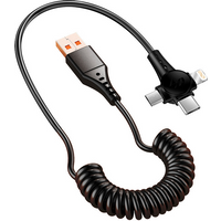 120W 3 in 1 Micro USB Cable Super Fast Charging 6A Quick Retractable Spring Cable Type-C For iPhone Huawei Samsung POCO Redmi