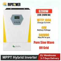 RVPOZWER 6200W Hybrid-Solarwechselrichter 48V 230V AC Reine Sinuswelle Eingebauter MPPT 100A-Controller 500VDC Max. PV-Eingang Off-Grid für Haus, Wohnmobil, Wohnwagen-Solarsystem
