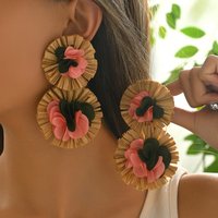 Bohemian Raffia Flower Earrings,Cute Simple Holiday Party Women Accessories,Gifts for Lover and Friends