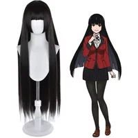 Kakegurui Jabami Yumeko Long Black Straight Cosplay Synthetic Wigs Black Long Straight Bangs Wig for Girls Cosplay Yumeko Wig