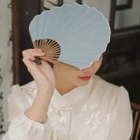 Retro Mini Shell Fan cool Cotton Linen Cloth Chinese Folding Hand Heat protection Gentle Solid Handheld Fan Women's