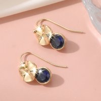 Vintage Gold Color Inlaid Blue Stones Earrings Ethnic Style Carving Flower Dangle Earrings For Women Elegant Jewelry