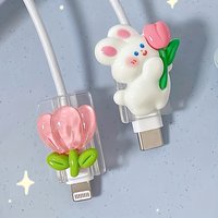 3D Flowers Rabbit Cable Protector For iPhone 14 13Pro 12 Fast Charging Protector USB Data Cable Line Protection Cable Protective