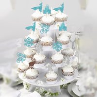 24 PCS Snowflake Cupcake Toppers Glitter Winter Frozen Theme Snowflake Castle Deer Princess Cupcake Picks for Winter Wonderland