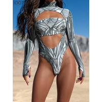 Sexy Swimsuit One-piece Adult Women's Sexy Line Art Tights Cyberpunk Carnival Holiday Swimsuit High Fork Beachwear Swimsuit Set