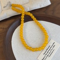 New Chinese-Style Yellow Glass Jade-Like Round Bead Necklace Retro Minimalist Collarbone Chain Necklace
