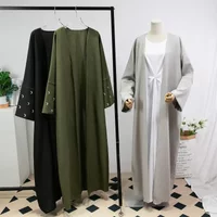 Muslim Abayas Loose Kaftan Women's Islamic Clothing Moon Embroidery Open Front Abaya Long Sleeve Maxi Length Dress Women Jilbabs