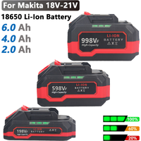 Akumulator litowy 18V 21V 2/4/6AH Akumulator 198VF 598VF 998VF ze wskaźnikiem pojemności do elektronarzędzi z kluczem elektrycznym
