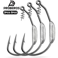 PROBEROS 3/5PCS Weighted Swimbait Hooks with Spring Lock High Carbon Steel Wide Gap Jig Hooks Pike Bass Texas Rig Fishing Tackle