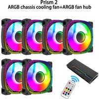 3/6pcs Prism ARGB PWM Case Fan, Silent Cooling Fan with 10-Port Hub Remote, Light Sync for PC Case Deco-Batteries not included