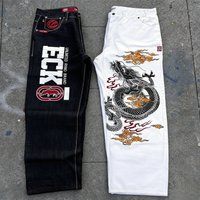 Y2K ECKO Jeans Mens American Vintage Hip-Hop Wide-Leg Pants Harajuku Hip-Hop Gothic Rock Couple Straight Pants