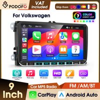 Podofo 9" 2-DIN-Autoradio für Volkswagen HD-Touchscreen Auto-MP5-Multimedia-Player Bluetooth FM AM RDS EQ USB Kabelloses CarPlay Android Auto Mirror Link Autoradio