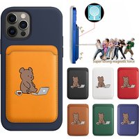 Cute Little Bear Upgrade Magnetic Leather Wallet Case For MagSafe iPhone13 14 15 16 Pro Max 17 Brown Bear Card Bag Back Cover