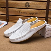 Summer Men Casual Loafers Fashion Breathable Genuine Leather Slippers Outdoor Light Mules Cool Half Shoes Italian Design Sandals