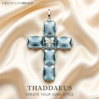 Pendant Cross With Large Aquamarine-Coloured Stones And Star Brand New Fine Jewelry Europe 925 Sterling Silver Gift For Woman
