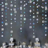Iridescent 10th Birthday Banner Decorations Number 10 Circle Dot Twinkle Star Garlands Hanging Backdrop for 10th Birthday Party