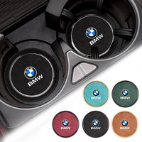 For BMW 1 3 5 6 Series E39 E90 E36 E60 E30 F30 G20 X1 X3 X5 X6 2pcs Car Water Cup Holder Pad Alloy Leather Coaster Anti-slip Mat