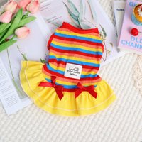 Sunscreen dog clothes, rainbow striped pet dress, outdoor camping pet dress, dog clothes, summer thin styles.