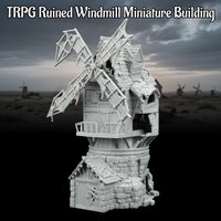 RPG Ruined Windmill Miniature Terrain - Fantasy Tabletop Scenic Building, Dark Architecture, Collectible Gift for Desolate Town