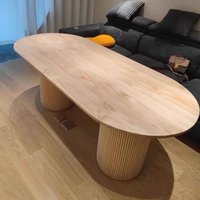 Solid Wood Oval Roman Pillar Dining Table Designer Living Room Creative Personality round Coffee Table for Apartment