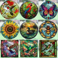 Retro Colorful Stained Hummingbird Butterfly Flower Window Glass Electrostatic Stickers Removable Anti-collision Decorative Film