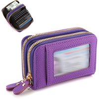Women's Leather Credit Card Holder Double Zipper with ID Window and Coin Purse - Securely Store and Organize Your Cards with Lar