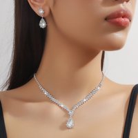 BLIJERY Classic Waterdrop Style Jewelry Sets for Women Blue Crystal Necklace Earrings Bridal Wedding Party Birthday Jewelry Sets