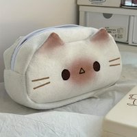 French-Style Bread Cat Pencil Case, Cream-Colored Stationery Box, Plush French-Style Pencil Case, Office Storage Bag.